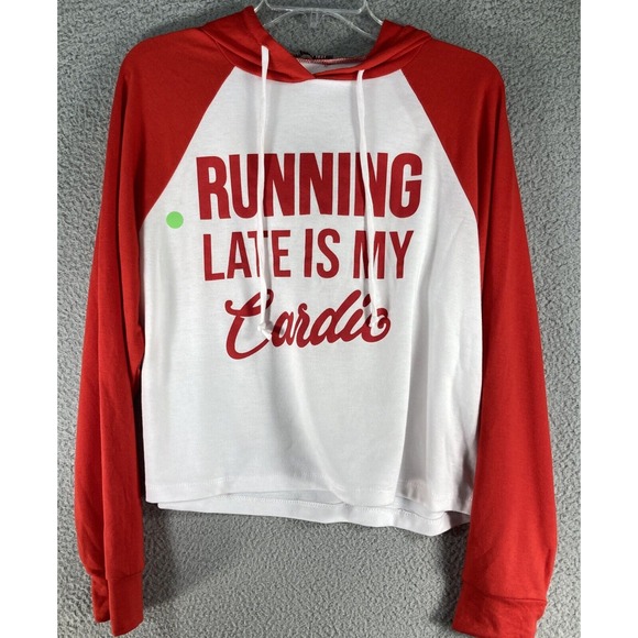 "Running Late Is My Cardio" Hoodie Women's Large Red/White Brand West Coast Love - Picture 2 of 10